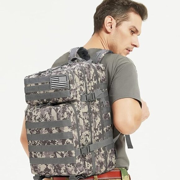 45L Tactical Backpack Camo Beige Waterproof Multi Compartment for Hiking Camping - Picture 8 of 8